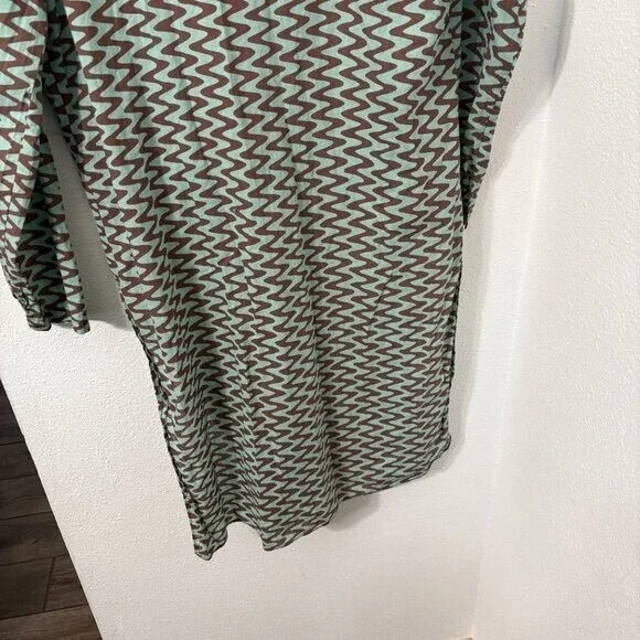 Zara Printed Tunic Long Sleeve Side Slit Front Tie Closure Retro Size XL - Picture 10 of 11